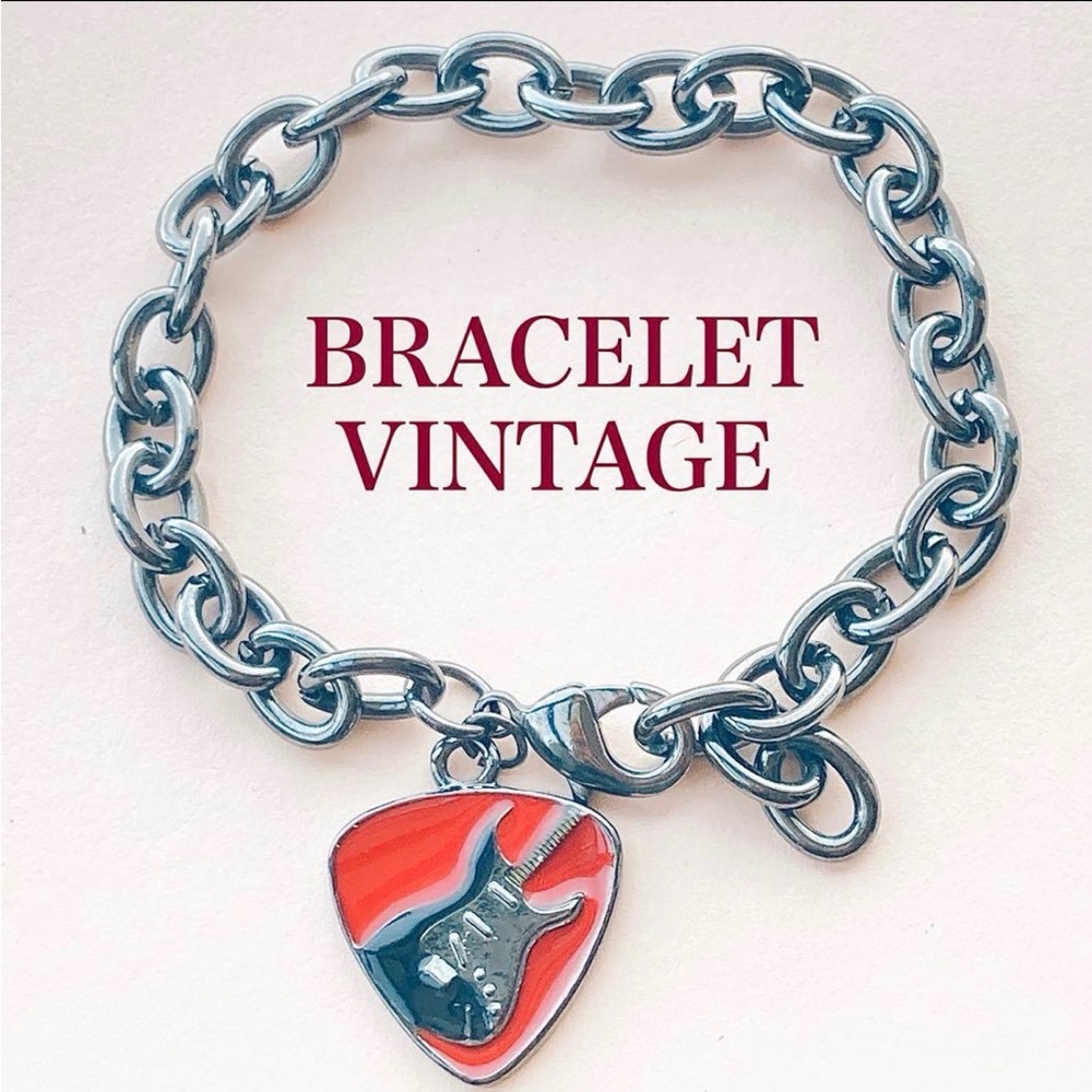 103. Silver Guitar Charm Bracelet